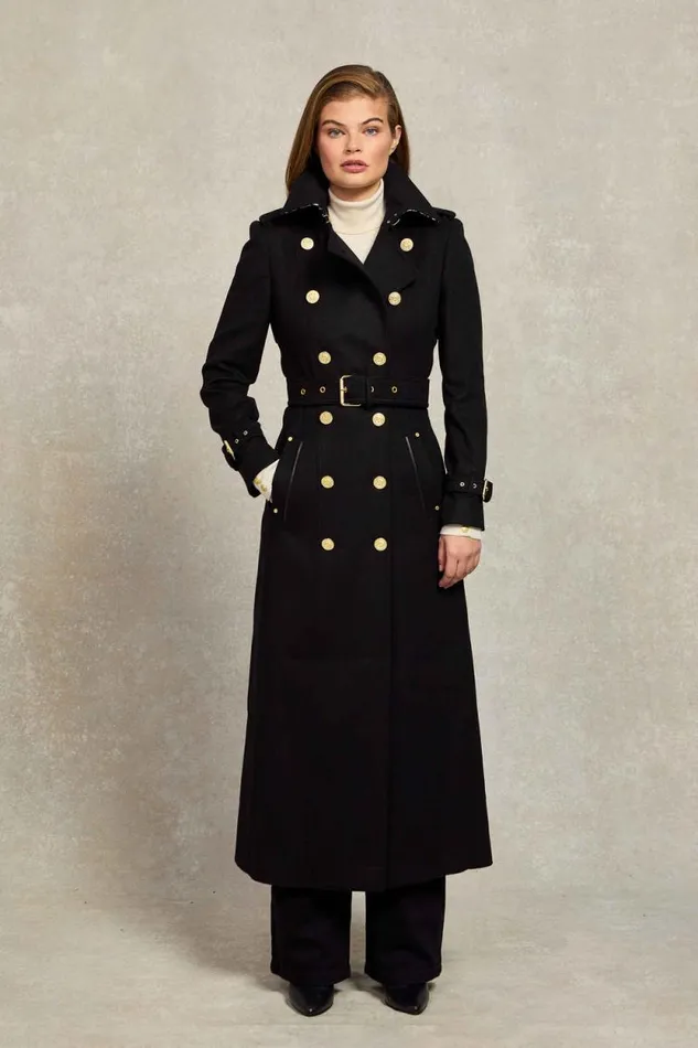 Women Full Length Marlborough Trench Coat Soft Black Holland Cooper Tailoring
