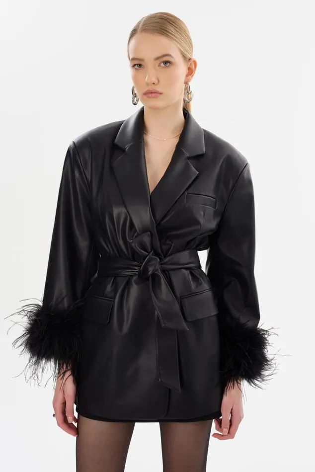 Women GALIA Feather Trim Blazer Black LAMARQUE Blazers