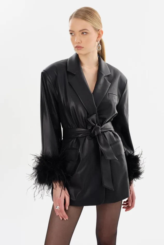Women GALIA Feather Trim Blazer Black LAMARQUE Blazers Women GALIA Feather Trim Blazer Black LAMARQUE Blazers