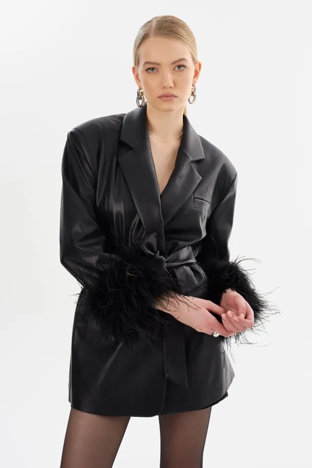 Women GALIA Feather Trim Blazer Black LAMARQUE Blazers Women GALIA Feather Trim Blazer Black LAMARQUE Blazers