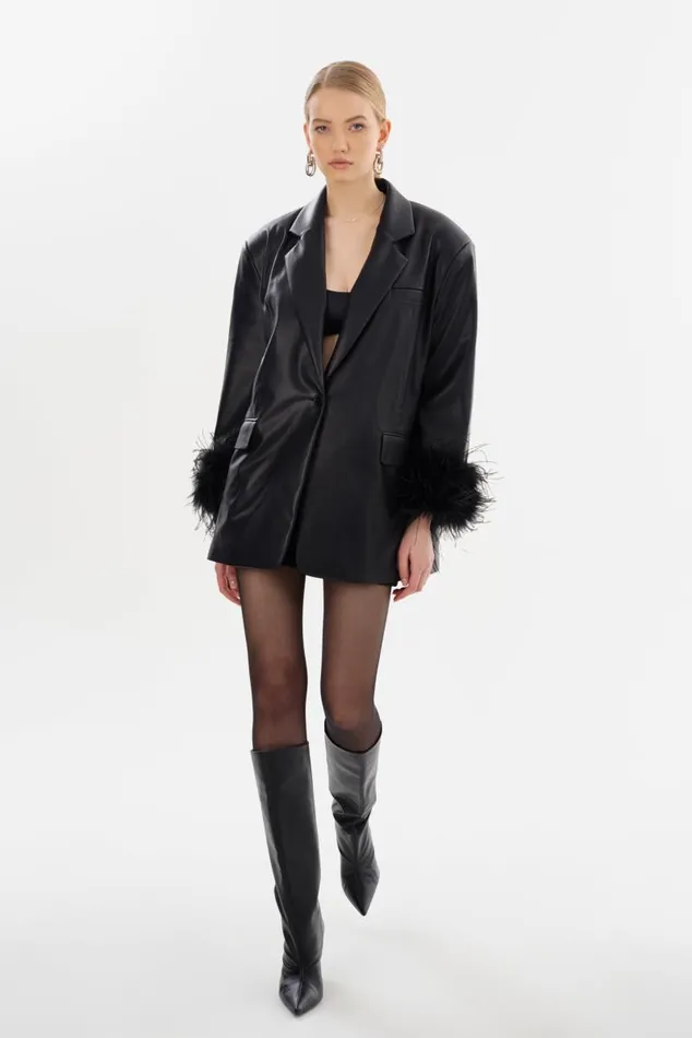 Women GALIA Feather Trim Blazer Black LAMARQUE Blazers Women GALIA Feather Trim Blazer Black LAMARQUE Blazers