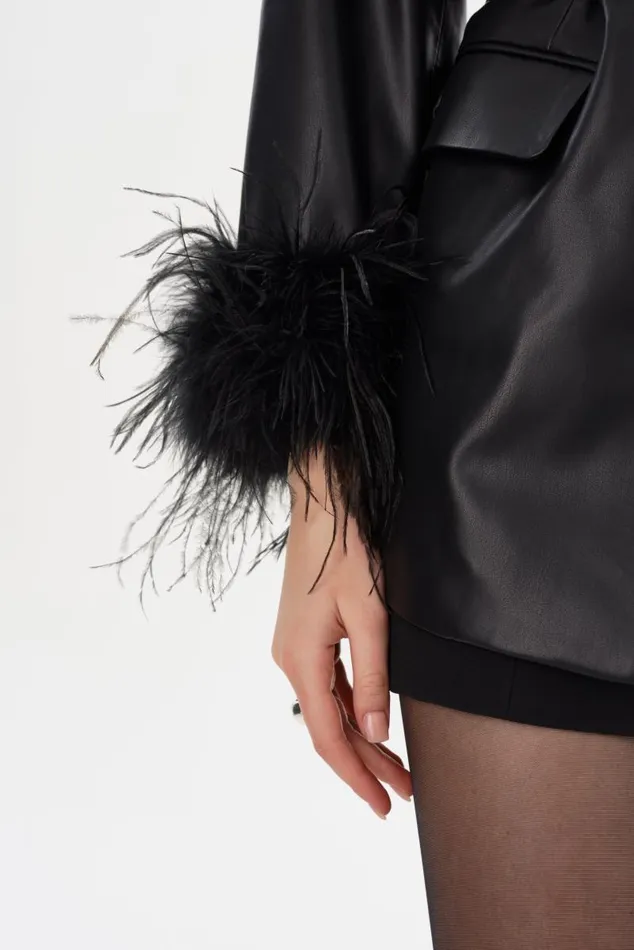 Women GALIA Feather Trim Blazer Black LAMARQUE Blazers Women GALIA Feather Trim Blazer Black LAMARQUE Blazers