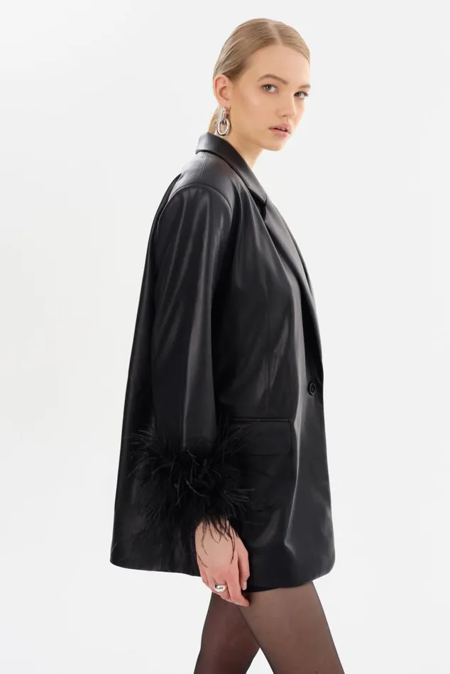 Women GALIA Feather Trim Blazer Black LAMARQUE Blazers Women GALIA Feather Trim Blazer Black LAMARQUE Blazers