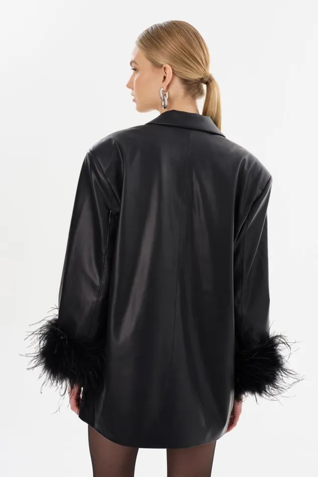 Women GALIA Feather Trim Blazer Black LAMARQUE Blazers Women GALIA Feather Trim Blazer Black LAMARQUE Blazers