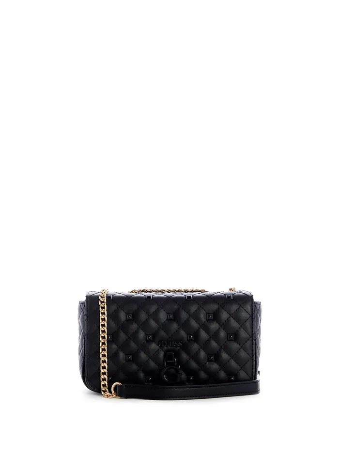 Women Half Flap GUESS Black Rue Rose Mini Crossbody Bag