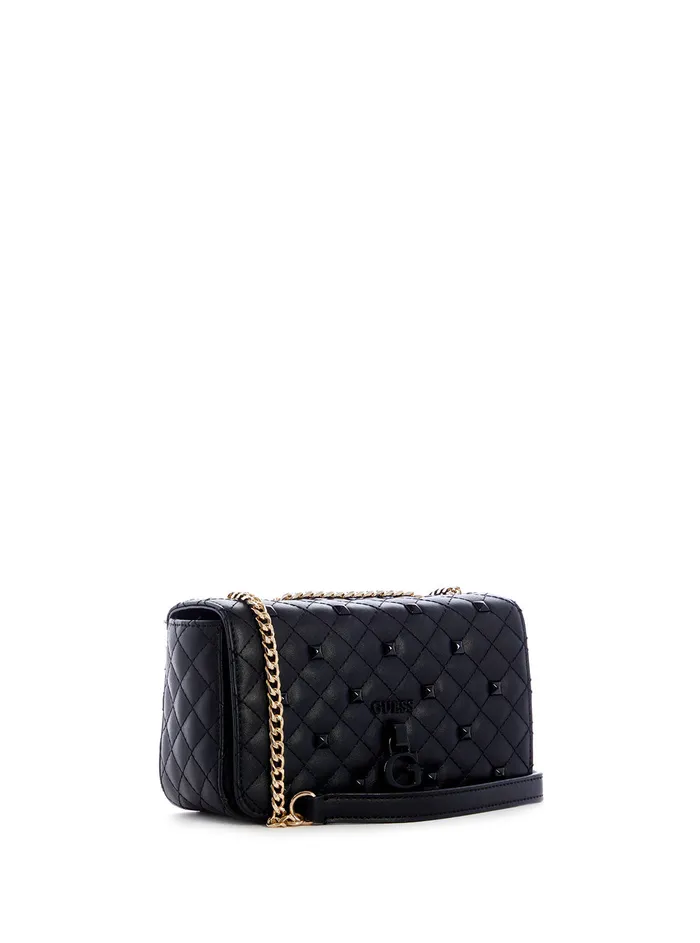 Women Half Flap GUESS Black Rue Rose Mini Crossbody Bag