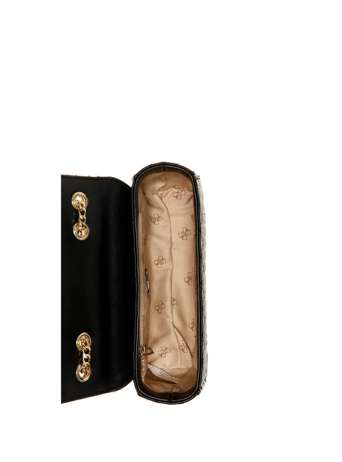 Women Half Flap GUESS Black Rue Rose Mini Crossbody Bag