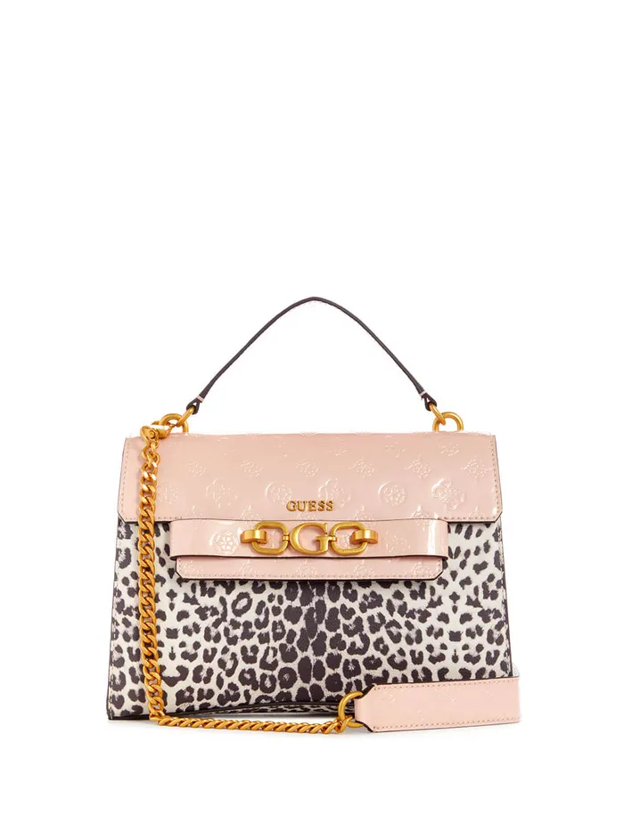 Women Half Flap GUESS Print Leopard Zira Crossbody Bag
