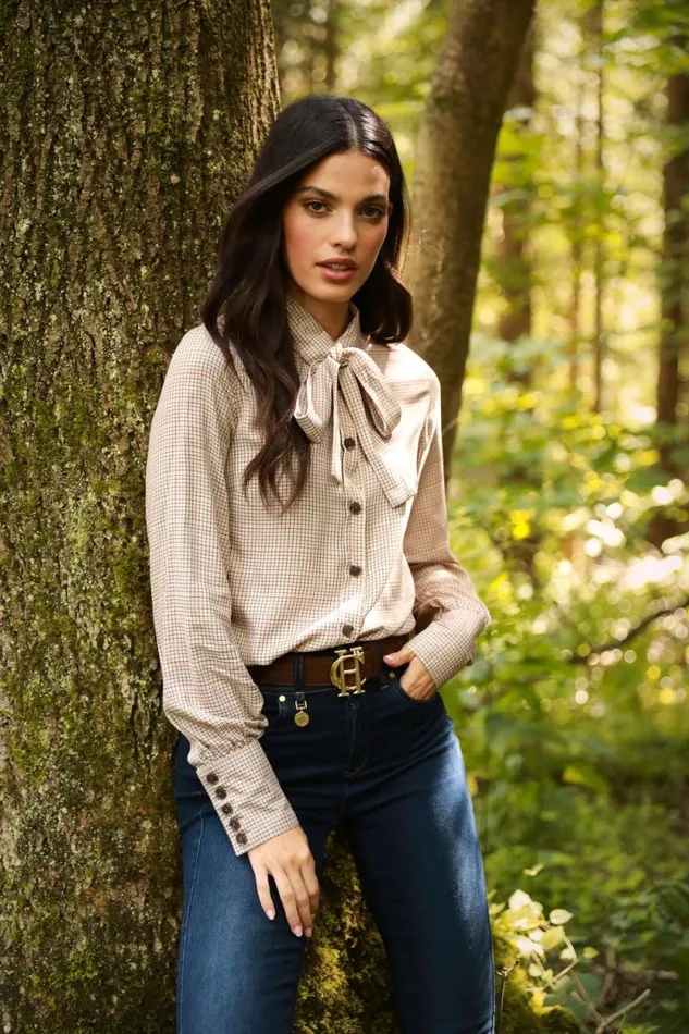 Women Heritage Shirt Oatmeal Check Holland Cooper Shirts and Blouses