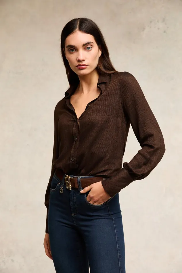 Women Heritage Shirt Tobacco Herringbone Holland Cooper Shirts and Blouses