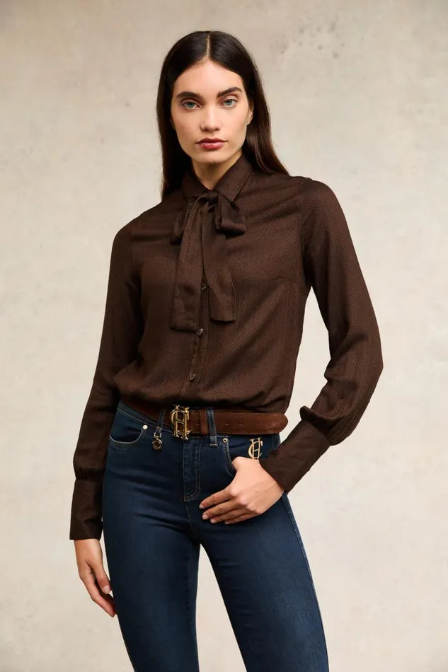 Women Heritage Shirt Tobacco Herringbone Holland Cooper Shirts and Blouses