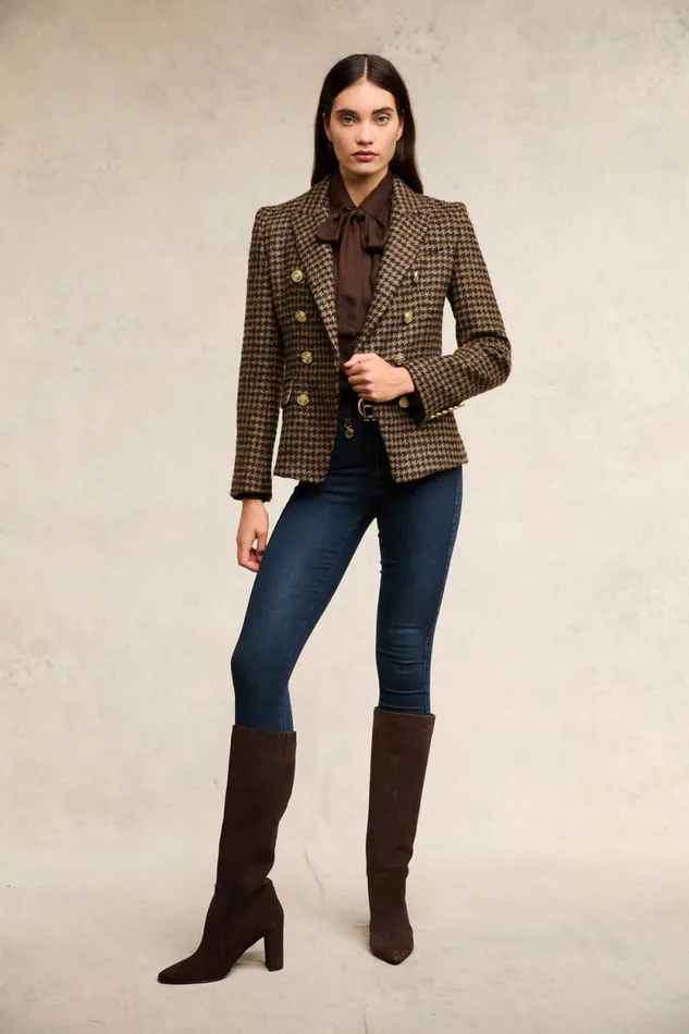 Women Heritage Shirt Tobacco Herringbone Holland Cooper Shirts and Blouses