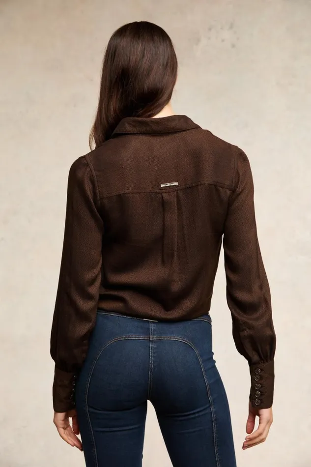 Women Heritage Shirt Tobacco Herringbone Holland Cooper Shirts and Blouses