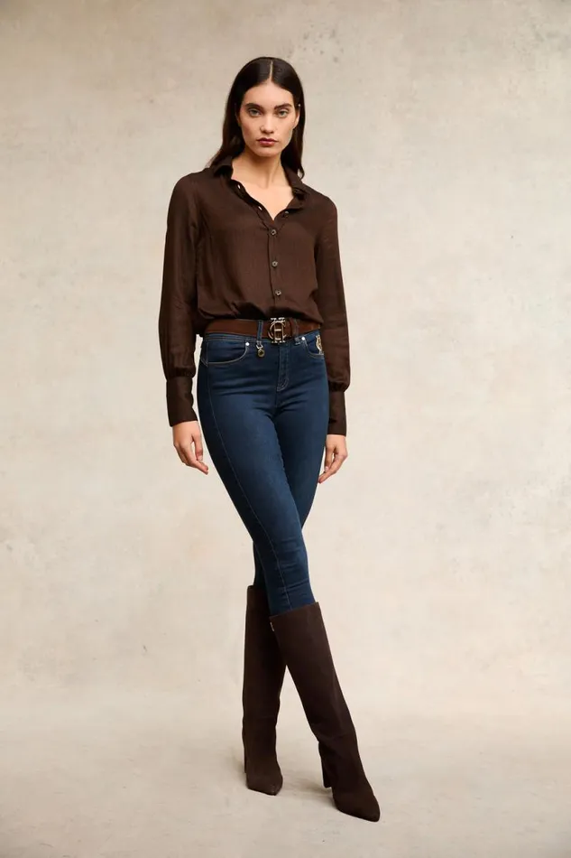 Women Heritage Shirt Tobacco Herringbone Holland Cooper Shirts and Blouses