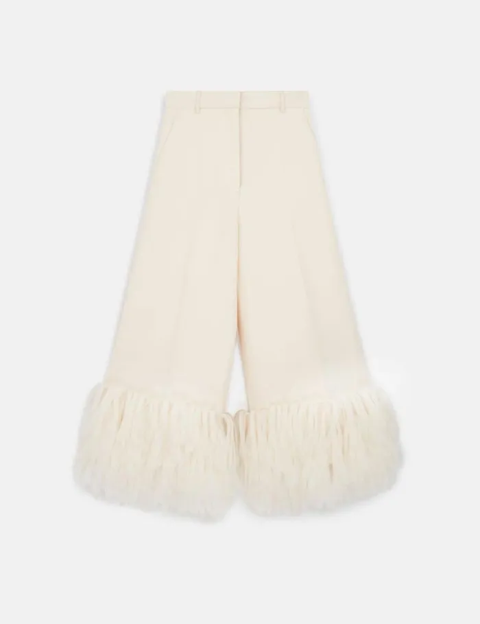 Women HighRise WideLeg Feather Pants Cream White Stella McCartney Pants And Shorts