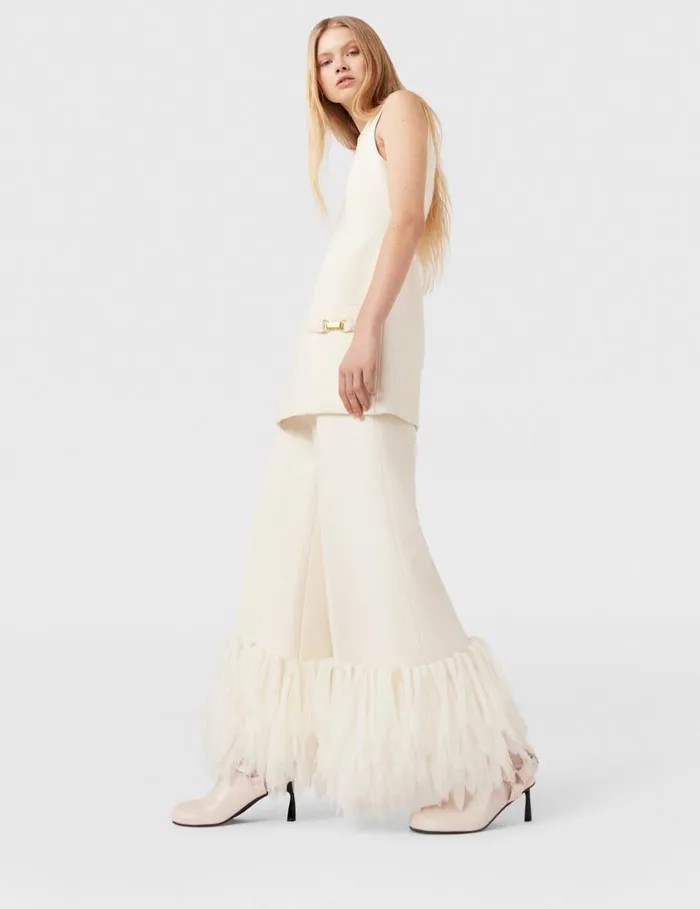 Women HighRise WideLeg Feather Pants Cream White Stella McCartney Pants And Shorts Women HighRise WideLeg Feather Pants Cream White Stella McCartney Pants And Shorts