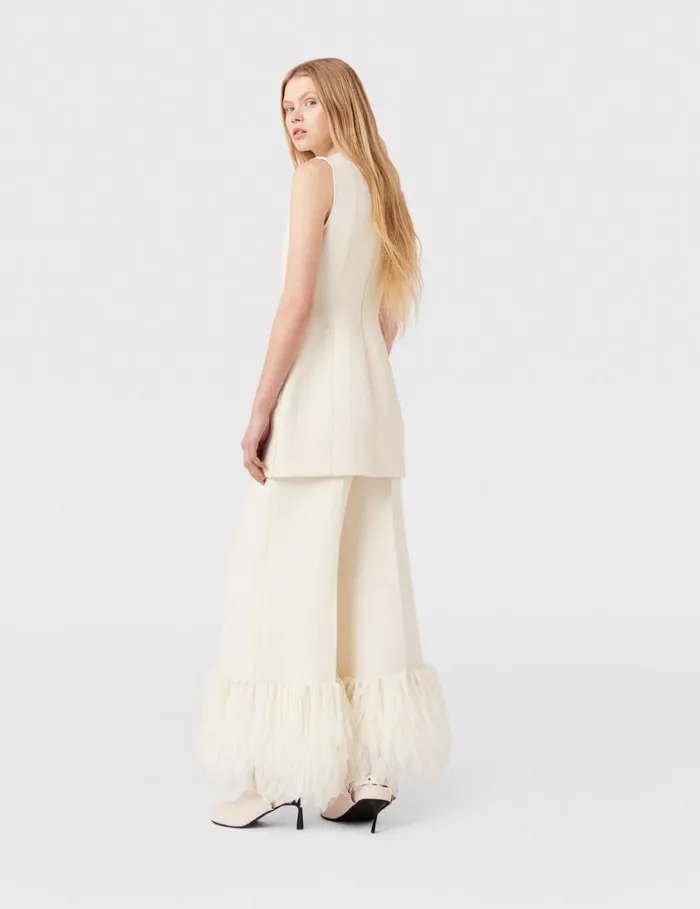 Women HighRise WideLeg Feather Pants Cream White Stella McCartney Pants And Shorts Women HighRise WideLeg Feather Pants Cream White Stella McCartney Pants And Shorts