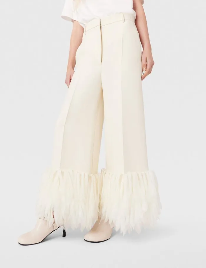 Women HighRise WideLeg Feather Pants Cream White Stella McCartney Pants And Shorts Women HighRise WideLeg Feather Pants Cream White Stella McCartney Pants And Shorts