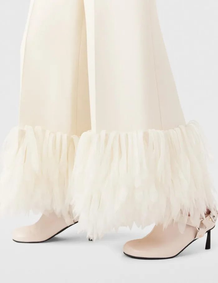Women HighRise WideLeg Feather Pants Cream White Stella McCartney Pants And Shorts Women HighRise WideLeg Feather Pants Cream White Stella McCartney Pants And Shorts