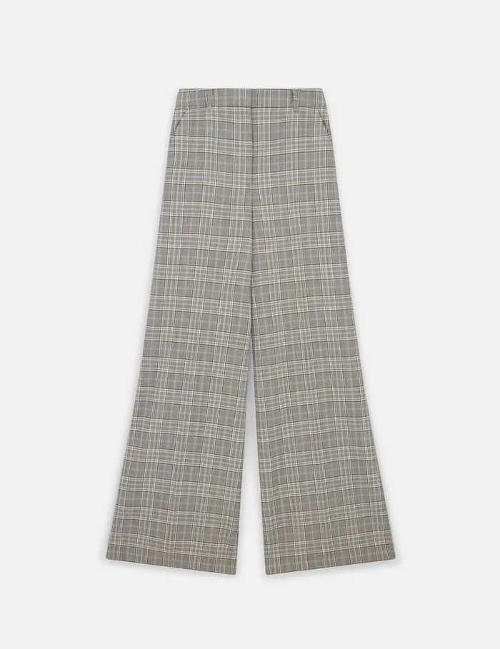 Women HighRise WideLeg Wool Pants Grey And Blue Check Stella McCartney Pants And Shorts