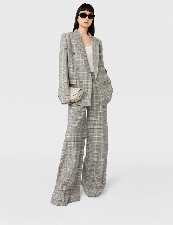 Women HighRise WideLeg Wool Pants Grey And Blue Check Stella McCartney Pants And Shorts