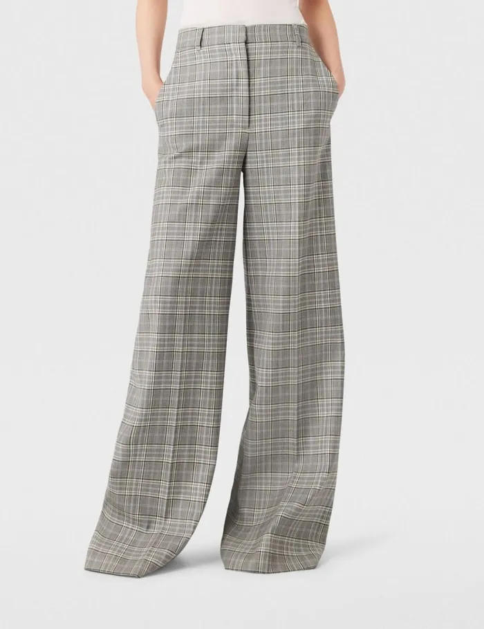 Women HighRise WideLeg Wool Pants Grey And Blue Check Stella McCartney Pants And Shorts