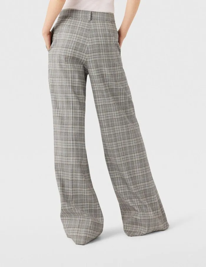 Women HighRise WideLeg Wool Pants Grey And Blue Check Stella McCartney Pants And Shorts