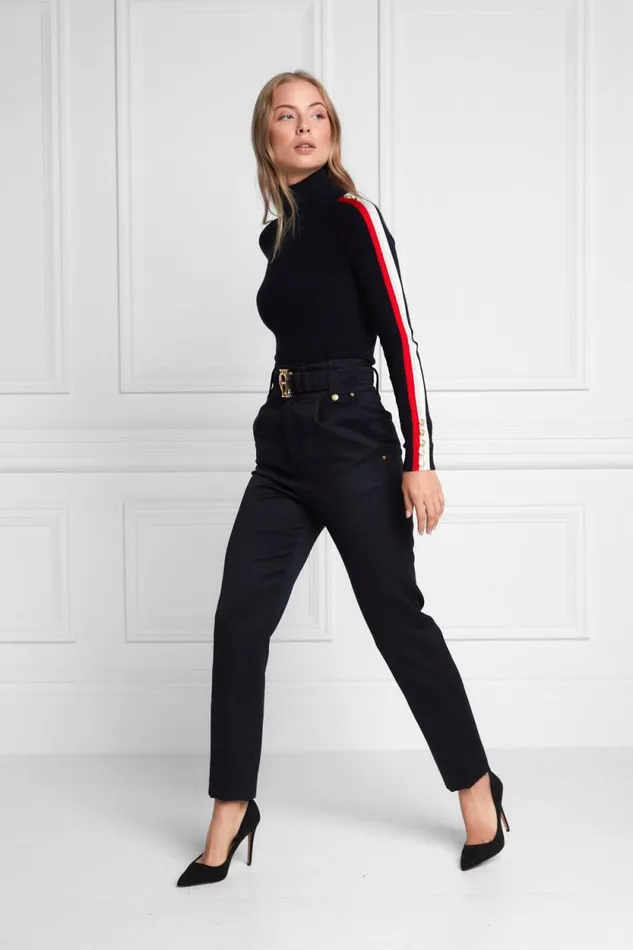 Women High Waisted Peg Trouser Navy Barathea Holland Cooper Tailoring
