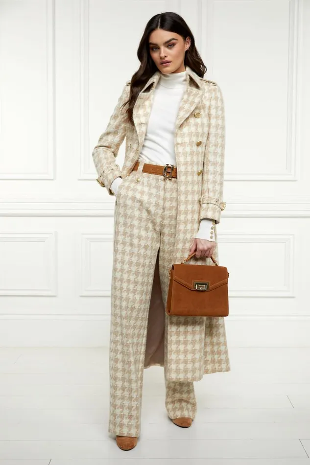 Women High Waisted Straight Trouser Camel Houndstooth Holland Cooper Tailoring Women High Waisted Straight Trouser Camel Houndstooth Holland Cooper Tailoring