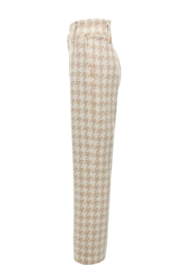 Women High Waisted Straight Trouser Camel Houndstooth Holland Cooper Tailoring Women High Waisted Straight Trouser Camel Houndstooth Holland Cooper Tailoring