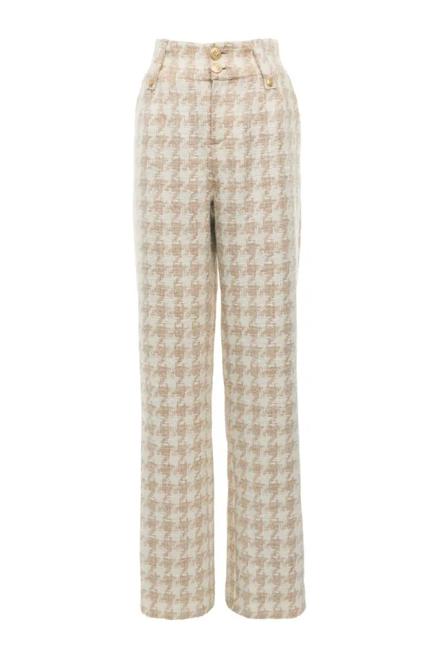 Women High Waisted Straight Trouser Camel Houndstooth Holland Cooper Tailoring Women High Waisted Straight Trouser Camel Houndstooth Holland Cooper Tailoring