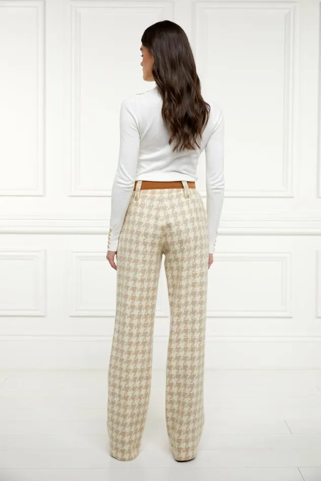 Women High Waisted Straight Trouser Camel Houndstooth Holland Cooper Tailoring Women High Waisted Straight Trouser Camel Houndstooth Holland Cooper Tailoring