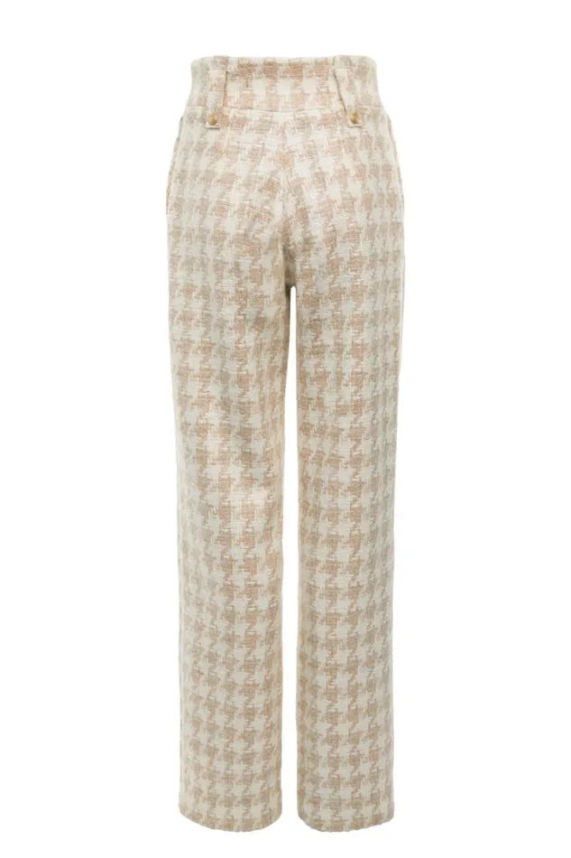 Women High Waisted Straight Trouser Camel Houndstooth Holland Cooper Tailoring Women High Waisted Straight Trouser Camel Houndstooth Holland Cooper Tailoring