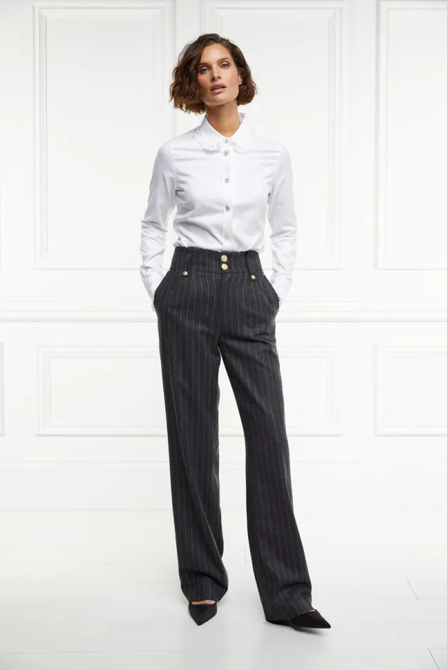 Women High Waisted Straight Trouser Charcoal Pinstripe Holland Cooper Tailoring