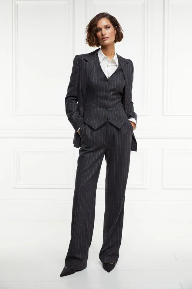 Women High Waisted Straight Trouser Charcoal Pinstripe Holland Cooper Tailoring Women High Waisted Straight Trouser Charcoal Pinstripe Holland Cooper Tailoring