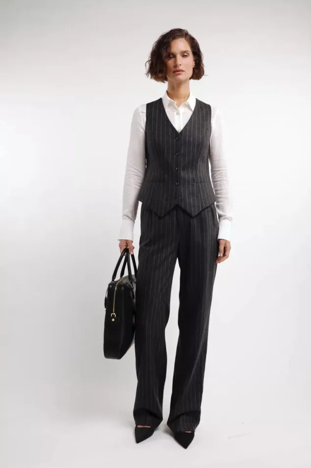Women High Waisted Straight Trouser Charcoal Pinstripe Holland Cooper Tailoring Women High Waisted Straight Trouser Charcoal Pinstripe Holland Cooper Tailoring