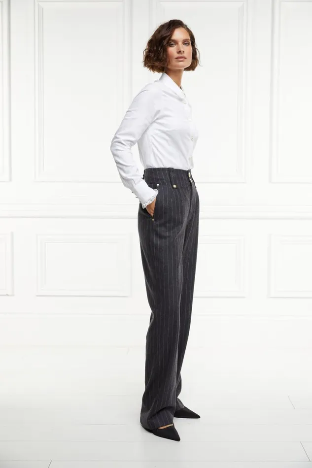 Women High Waisted Straight Trouser Charcoal Pinstripe Holland Cooper Tailoring Women High Waisted Straight Trouser Charcoal Pinstripe Holland Cooper Tailoring