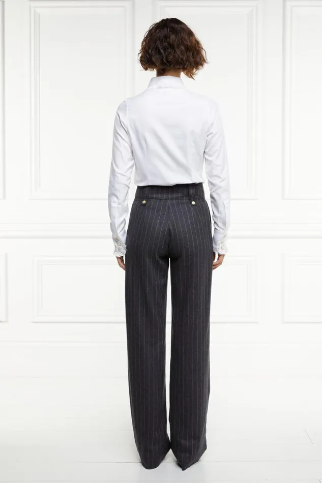 Women High Waisted Straight Trouser Charcoal Pinstripe Holland Cooper Tailoring Women High Waisted Straight Trouser Charcoal Pinstripe Holland Cooper Tailoring