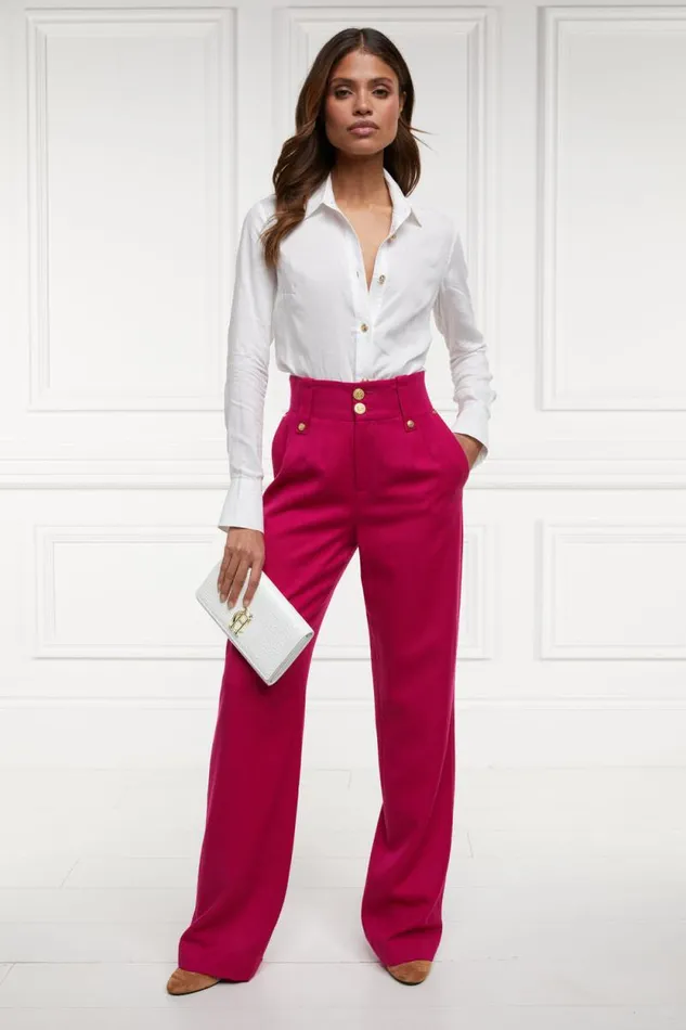 Women High Waisted Straight Trouser Hot Pink Barathea Holland Cooper Tailoring