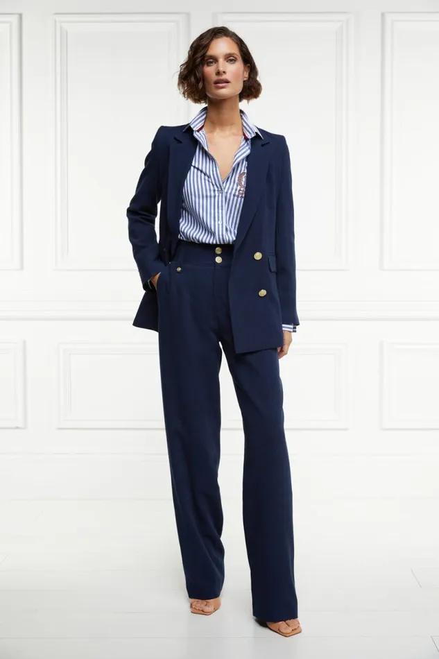 Women High Waisted Straight Trouser Navy Linen Holland Cooper Tailoring Women High Waisted Straight Trouser Navy Linen Holland Cooper Tailoring