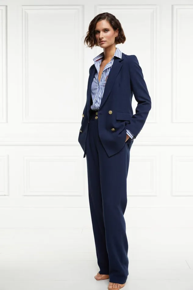 Women High Waisted Straight Trouser Navy Linen Holland Cooper Tailoring Women High Waisted Straight Trouser Navy Linen Holland Cooper Tailoring