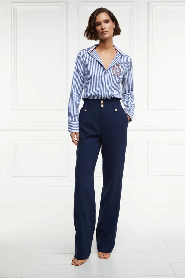 Women High Waisted Straight Trouser Navy Linen Holland Cooper Tailoring Women High Waisted Straight Trouser Navy Linen Holland Cooper Tailoring