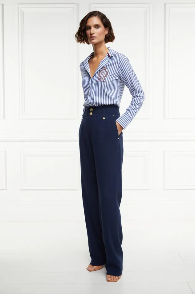 Women High Waisted Straight Trouser Navy Linen Holland Cooper Tailoring Women High Waisted Straight Trouser Navy Linen Holland Cooper Tailoring