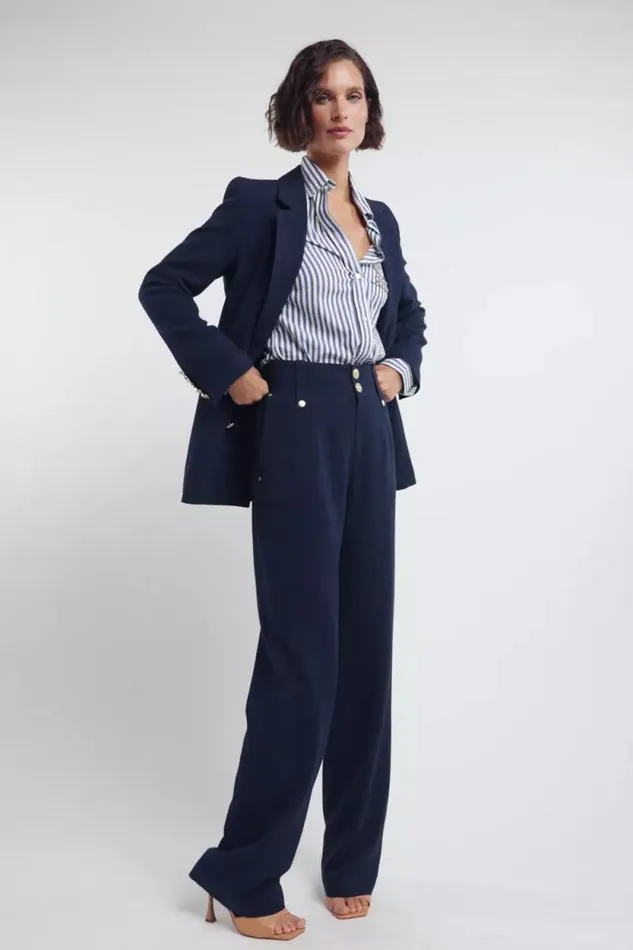Women High Waisted Straight Trouser Navy Linen Holland Cooper Tailoring Women High Waisted Straight Trouser Navy Linen Holland Cooper Tailoring