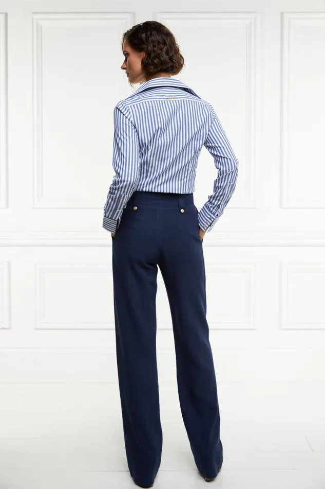 Women High Waisted Straight Trouser Navy Linen Holland Cooper Tailoring Women High Waisted Straight Trouser Navy Linen Holland Cooper Tailoring