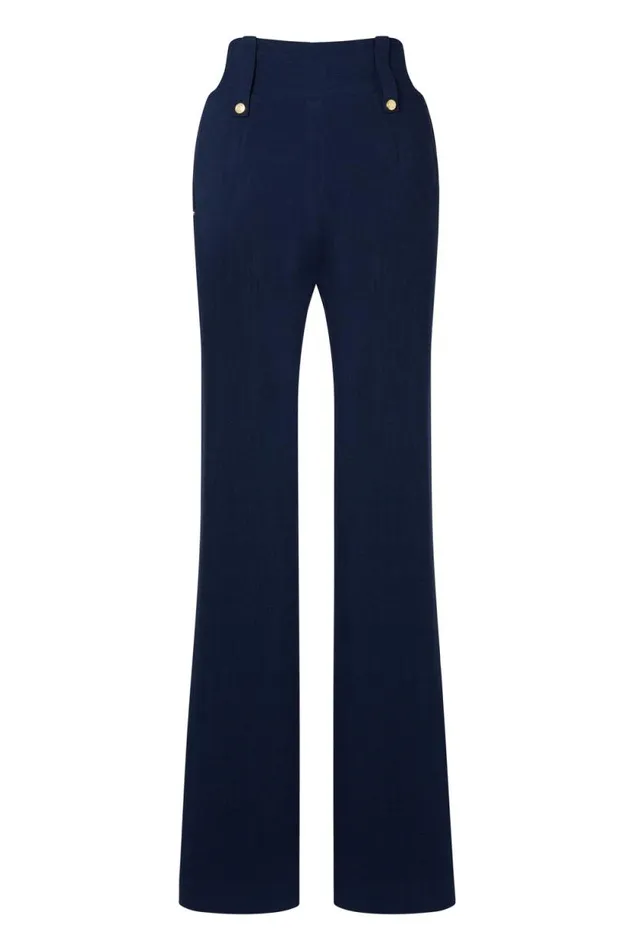 Women High Waisted Straight Trouser Navy Linen Holland Cooper Tailoring Women High Waisted Straight Trouser Navy Linen Holland Cooper Tailoring