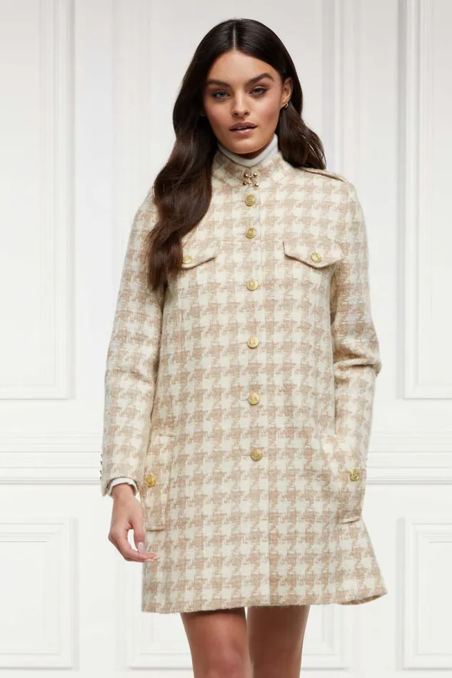Women Highbury Cape Coat Camel Houndstooth Holland Cooper Tailoring