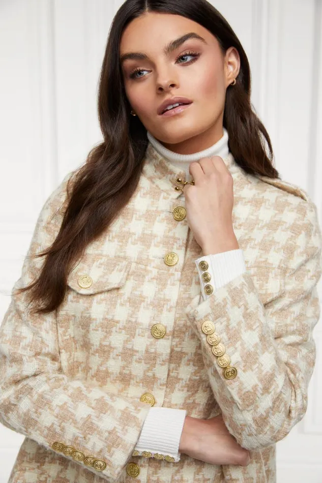 Women Highbury Cape Coat Camel Houndstooth Holland Cooper Tailoring