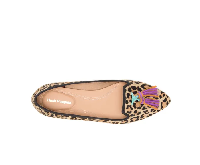 Women Hush Puppies Sadie Tassel SlipOn Leopard Calf Hair Flats and SlipOns Women Hush Puppies Sadie Tassel SlipOn Leopard Calf Hair Flats and SlipOns
