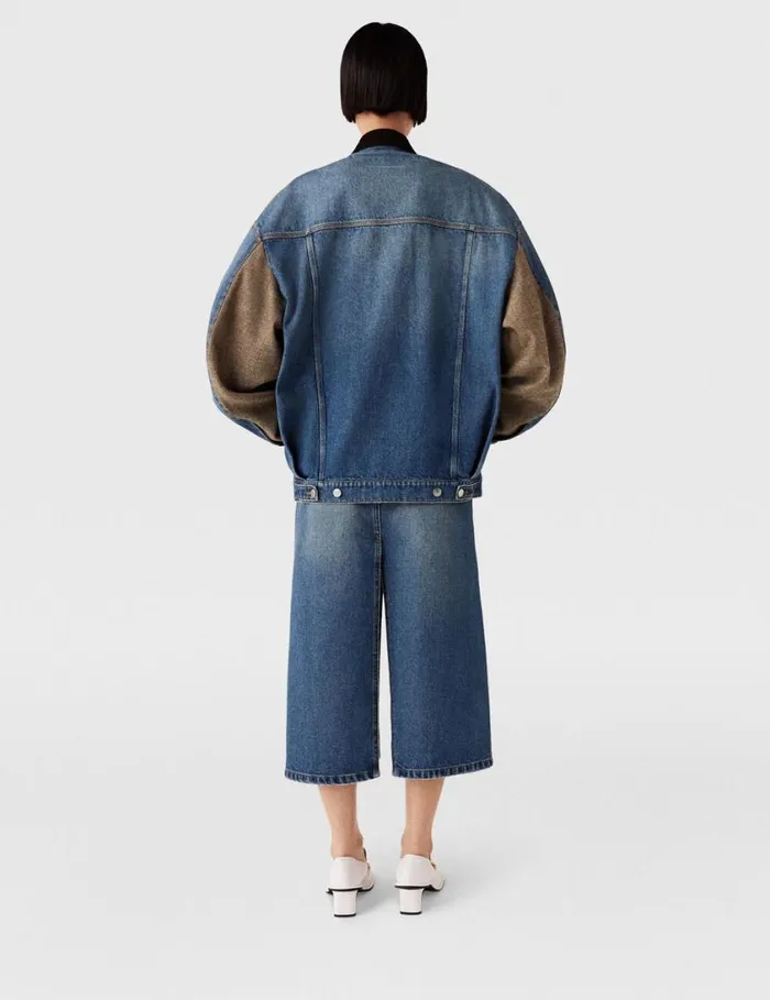 Women Hybrid Panel Denim Midi Skirt Beige Tweed And Blue Denim Stella McCartney Denim Women Hybrid Panel Denim Midi Skirt Beige Tweed And Blue Denim Stella McCartney Denim